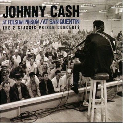 The cover of an album which includes both of Cash's famous prison concerts